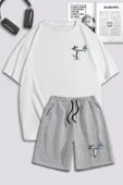 macklin Unisex Kadın Erkek Tom ve Jerry Çiçek Baskılı Özel Tasarım Oversize T shirt Ve Şort Eşofman Takımı - 1