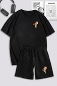 macklin Unisex Kadın Erkek Tom ve Jerry Kalp Baskılı Özel Tasarım Oversize Tshirt Ve Şort Eşofman Takımı - 1