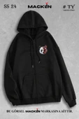 macklin Unisex Kadın Erkek Kapüşonlu Renkli Panda Baskılı Fermuarlı Sweatshirt Polar Ceket - 1