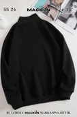 macklin Unisex Kadın Erkek Harry Potter Slytherin Baskılı Yarım Fermuarlı Dik Yaka Basic Sweatshirt - 2