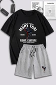 macklin Unisex Kadın Erkek Muay Thai Fight Culture Baskılı Oversize Tshirt Ve Şort Eşofman Takımı - 1