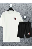 macklin Unisex Kadın Erkek Sevimli Panda Baskılı Oversize Tshirt Ve Şort Eşofman Takımı - 1