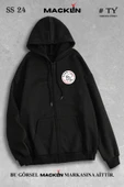 macklin Unisex Kadın Erkek Kapüşonlu Ajax Amsterdam Logo Baskılı Fermuarlı Sweatshirt Polar Ceket - 1