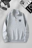 macklin Unisex Kadın Erkek Stranger  Baskılı Yarım Fermuarlı Dik Yaka Basic Kazak Sweatshirt - 1