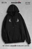 macklin Unisex Kadın Erkek Kapüşonlu Kaplan Baskılı Fermuarlı Sweatshirt Polar Ceket - 1