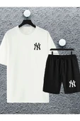 macklin Unisex Kadın Erkek New York Yankee Ny Baskılı Oversize Tshirt Ve Şort Eşofman Takımı - 1