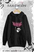 macklin Unisex Kadın Erkek Kedi Şeytan Gothic Özel Tasarım Baskılı Kapşonlu Sweatshirt - 1