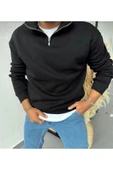 macklin Unisex Kadın Erkek Baskısız Yarım Fermuarlı Dik Yaka Basic Sweatshirt - 2