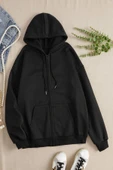 macklin Unisex Kadın Erkek Basic Kapüşonlu Fermuarlı Hırka Ceket - 1