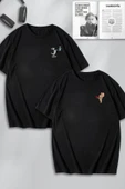 macklin Unisex Kadın Erkek Çiçekli Tom ve Jerry Baskılı Sevgili Çift Kombini Tasarım Oversize Tshirt 2'li - 1