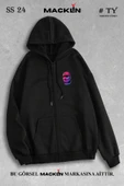 macklin Unisex Kadın Erkek Kapüşonlu Sck Gansta Baskılı Fermuarlı Sweatshirt Polar Ceket - 1