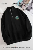 macklin Unisex Kadın Erkek Harry Potter Slytherin Baskılı Yarım Fermuarlı Dik Yaka Basic Sweatshirt - 1