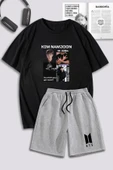 macklin Unisex Kadın Erkek Kim Namjoon BTS Baskılı Özel Tasarım Oversize Tshirt Ve Şort Eşofman Takımı - 1