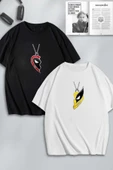 macklin Unisex Erkek Kadın Deadpool ve Wolverine Baskılı Sevgili Çift Kombini Tasarım Oversize T-shirt 2li - 1