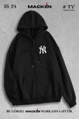 macklin Unisex Kadın Erkek Kapüşonlu NY Baskılı Fermuarlı Sweatshirt Polar Ceket - 1