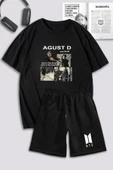 macklin Unisex Kadın Erkek Agust D BTS Baskılı Özel Tasarım Oversize Tshirt Ve Şort Eşofman Takımı - 1