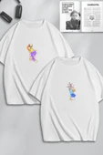macklin Unisex Kadın Erkek Bugs Bunny ve Lola Baskılı Sevgili Çift Kombini Tasarım Oversize Tshirt 2'li - 1