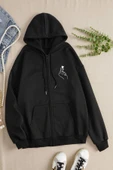 macklin Kadın Kapüşonlu El Kalp Tasarım Baskılı Fermuarlı Sweatshirt Polar Ceket - 1