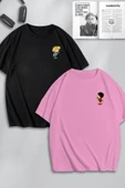 macklin Unisex Kadın Erkek Cedric ve Chen Baskılı Sevgili Çift Kombini Tasarım Oversize Tshirt 2'li - 1