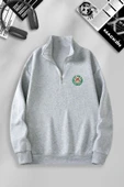 macklin Unisex Kadın Erkek Hawkins High School Baskılı Yarım Fermuarlı Dik Yaka Basic Kazak Sweatshirt - 1