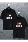 macklin Unisex Kadın Erkek The Boss Ve Real Boss Baskılı Sevgili Çift Kombini Tasarım Oversize T-shirt 2'li - 1