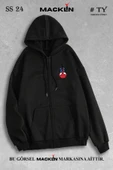 macklin Unisex Kadın Erkek Kapüşonlu Hello Kitty Spiderman Sevgili Baskılı Fermuarlı Sweatshrt Polar Ceket - 1