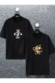 macklin Unisex Kadın Erkek Tom ve Jerry Cute Baskılı Sevgili Çift Tişört Kombin Oversize Tshirt 2'li Takım - 1