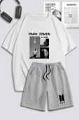macklin Unisex Kadın Erkek Park Jimin BTS Baskılı Özel Tasarım Oversize Tshirt Ve Şort Eşofman Takımı - 1