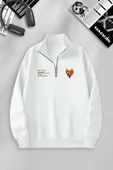 macklin Unisex Kadın Erkek Burn To Heart Baskılı Yarım Fermuarlı Dik Yaka Basic Kazak Sweatshirt - 1