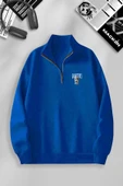 macklin Unisex Kadın Erkek Gangster's Baskılı Yarım Fermuarlı Dik Yaka Basic Kazak Sweatshirt - 1