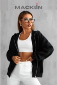 macklin Unisex Kapüşonlu Basic Fermuarlı Sweatshirt Polar Ceket - 1