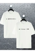 macklin Unisex Kadın Erkek His Angel Her Guardian Baskılı Sevgili Çift Kombini Tasarım Oversize Tshirt 2'li - 1