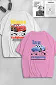 macklin Unisex Kadın Erkek Şimşek Mcqueen & Sally SIRT Baskılı Sevgili Çift Kombini Tasarım Oversize Tshirt - 1