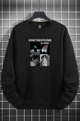 macklin Unisex Kadın Erkek Kim Taehyung Bts Baskılı Sıfır Yaka Siyah Sweatshirt - 1