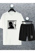 macklin Unisex Kadın Erkek *t Gangsta Baskılı Oversize Tshirt Ve Şort Eşofman Takımı - 1