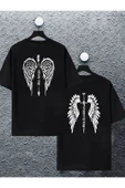 macklin Unisex Kadın Erkek Angel Guardian Sırt Baskılı Sevgili Çift Kombini Tasarım Oversize T-shirt 2'li - 1