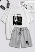 macklin Unisex Kadın Erkek J Hope BTS Baskılı Özel Tasarım Oversize Tshirt Ve Şort Eşofman Takımı - 1