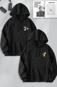 macklin Sevgili Çift Kombin Tom ve Jerry Rakı Şarap Baskılı Özel Tasarım Kapüşonlu Sweatshirt 2li Set Takım - 1