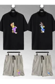macklin Unisex Kadın Erkek Bugs Bunny Ve Lola Baskılı Sevgili Çift Kombini Tasarım Oversize Tshirt Ve Şort - 1