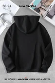 macklin Sevgili Çift Kombin Kedi Mutlu ve Kızgın Baskılı Özel Tasarım Kapüşonlu Sweatshirt 2li Set Takım - 2
