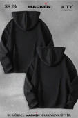 macklin Sevgili Çift Kombin K ve Q Göğüs Baskılı Baskılı Özel Tasarım Kapüşonlu Sweatshirt 2li Set Takım - 2
