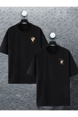 macklin Unisex Kadın Erkek Tazmanya Canavarı Baskılı Sevgili Çift Kombini Tasarım Oversize T-shirt 2'li Set - 1