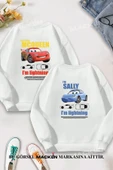 macklin Sevgili Çift Kombin Şimşek McQueen ve Sally SIRT Baskılı Bisiklet Yaka Sweatshirt 2li Set Takım - 1