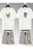 macklin Unisex Kadın Sinirli Tom Ve Jerry Baskılı Sevgili Çift Kombini Tasarım Oversize Tshirt Ve Şort - 1