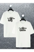 macklin Unisex Kadın Erkek King Quenn Sevgili Çift Kombini Tasarım Oversize Tshirt 2'li - 1