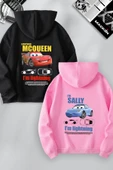 macklin Sevgili Çift Kombin Şimşek McQueen ve Sally  Baskılı Özel Tasarım Kapüşonlu Sweatshirt 2li Set Takım - 1