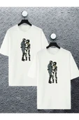 macklin Unisex Kadın Erkek Kalp Motosiklet Tutkunları Sevgili Çift Kombini Tasarım Oversize Tshirt 2'li - 1
