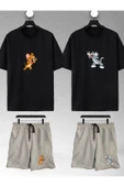 macklin Unisex Kadın Erkek Şaşkın Tom Ve Jerry Baskılı Sevgili Çift Kombini Tasarım Oversize Tshirt Ve Şort - 1