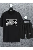 macklin Unisex Kadın Erkek Uchiha Itachi Anime Baskılı Oversize Tshirt ve Şort Eşofman Takımı - 1