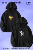 macklin Sevgili Çift Kombin Tom ve Jerry Baskılı Özel Tasarım Kapüşonlu Sweatshirt 2li Set Takım - 1